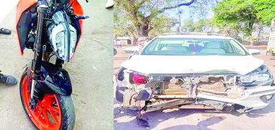 तेज रफ्तार कार ने बाइक को मारी टक्कर, निकली पूर्व विधायक की