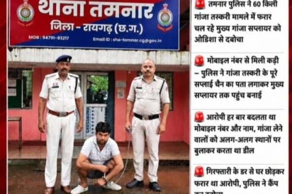 60 किलो गांजा तस्करी में फरार मुख्य सप्लायर ओडिशा से गिरफ्तार…