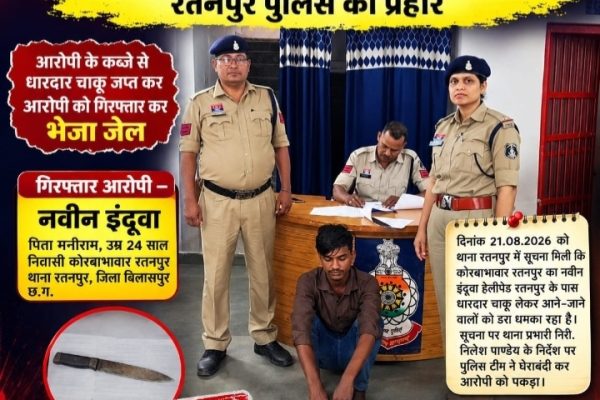 हेलीपेड के पास चाकू लहराकर राहगीरों को डराने वाला आदतन बदमाश गिरफ्तार, भेजा गया जेल…