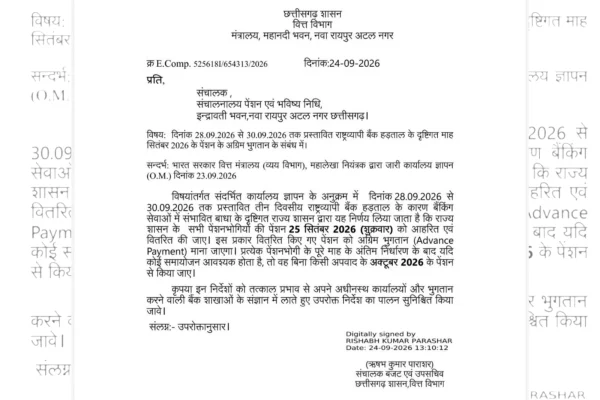 प्रधानमंत्री मोदी जी के सेवा काल के 25 वर्ष पूर्ण 17 सितम्बर को उनके जन्मदिन से लेकर 17 अक्तूबर तक  सेवा संकल्प माह भर चलेगा साय सरकार से निवेदन करते हैं कि विश्वविद्यालयीन पेंशनरों को  सितम्बर माह पेंशन सातवें वेतनमान के अनुसार मिले – प्रदीप मिश्र